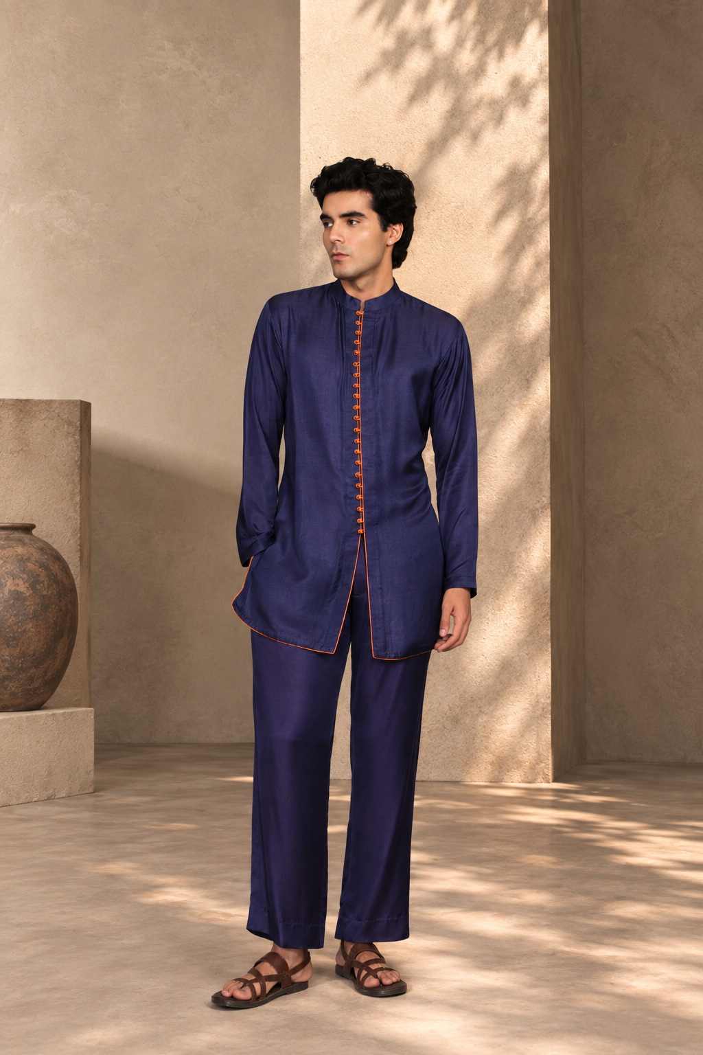 Azeem Indo Western Jacket Set in Cobalt Blue