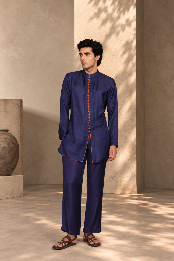 Azeem Indo Western Jacket Set in Cobalt Blue