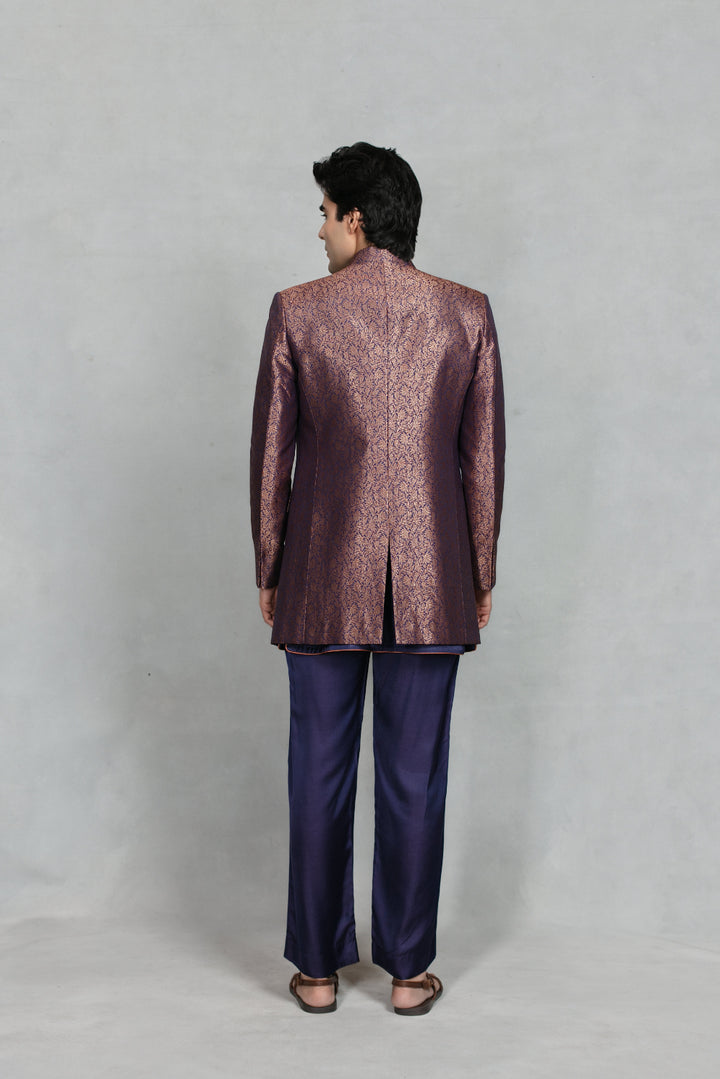 Azeem Indo Western Jacket Set in Cobalt Blue