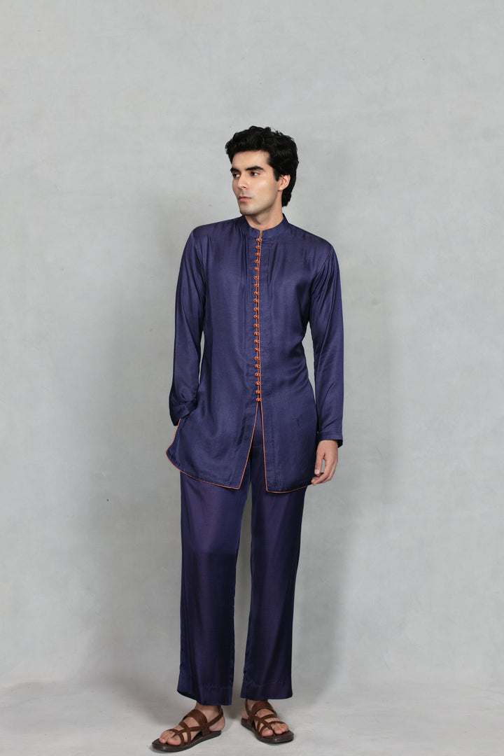 Azeem Indo Western Jacket Set in Cobalt Blue
