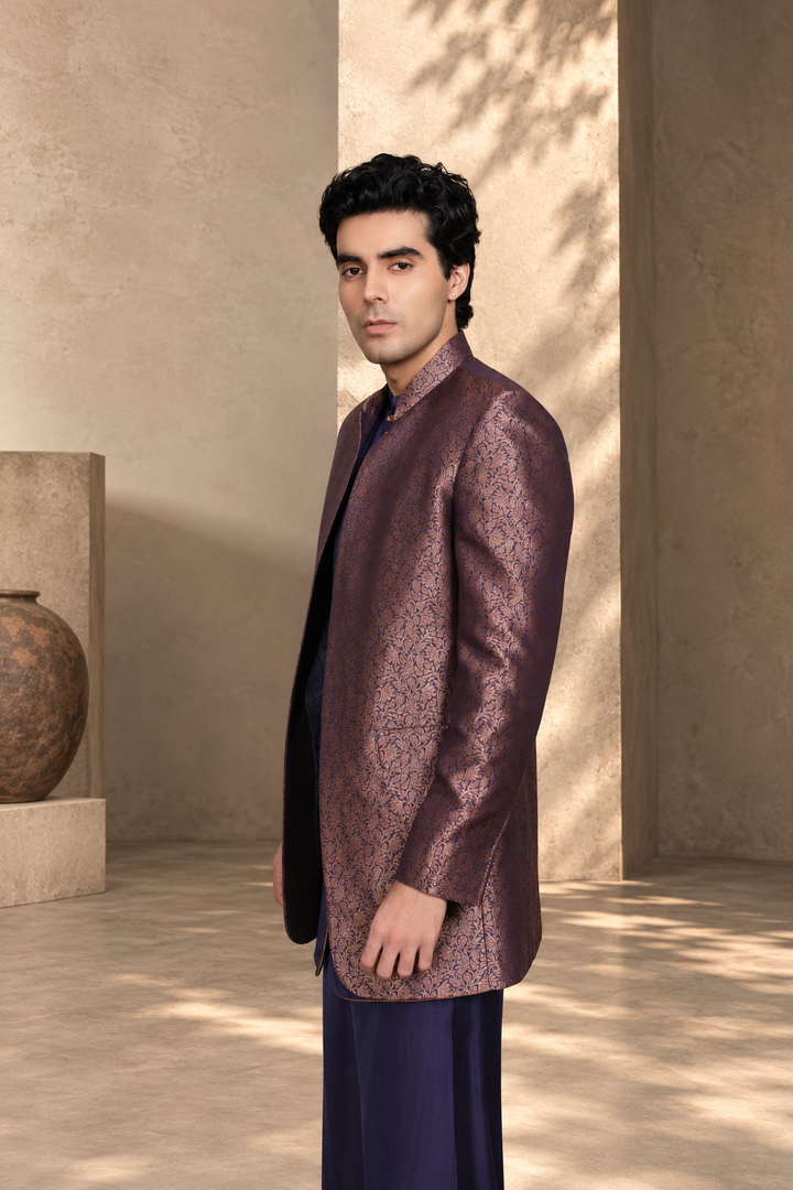 Azeem Indo Western Jacket Set in Cobalt Blue
