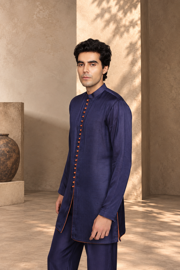 Azeem Indo Western Jacket Set in Cobalt Blue