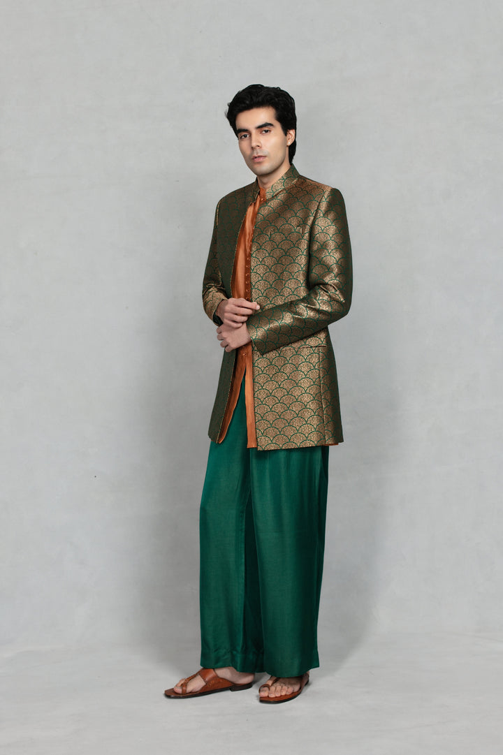 Aangan Indo-Western Jacket Set in Bottle Green