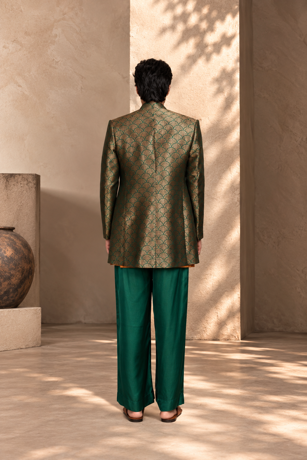 Aangan Indo-Western Jacket Set in Bottle Green