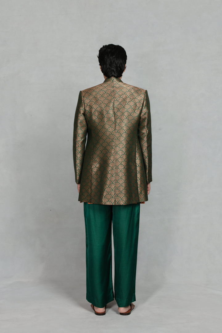 Aangan Indo-Western Jacket Set in Bottle Green