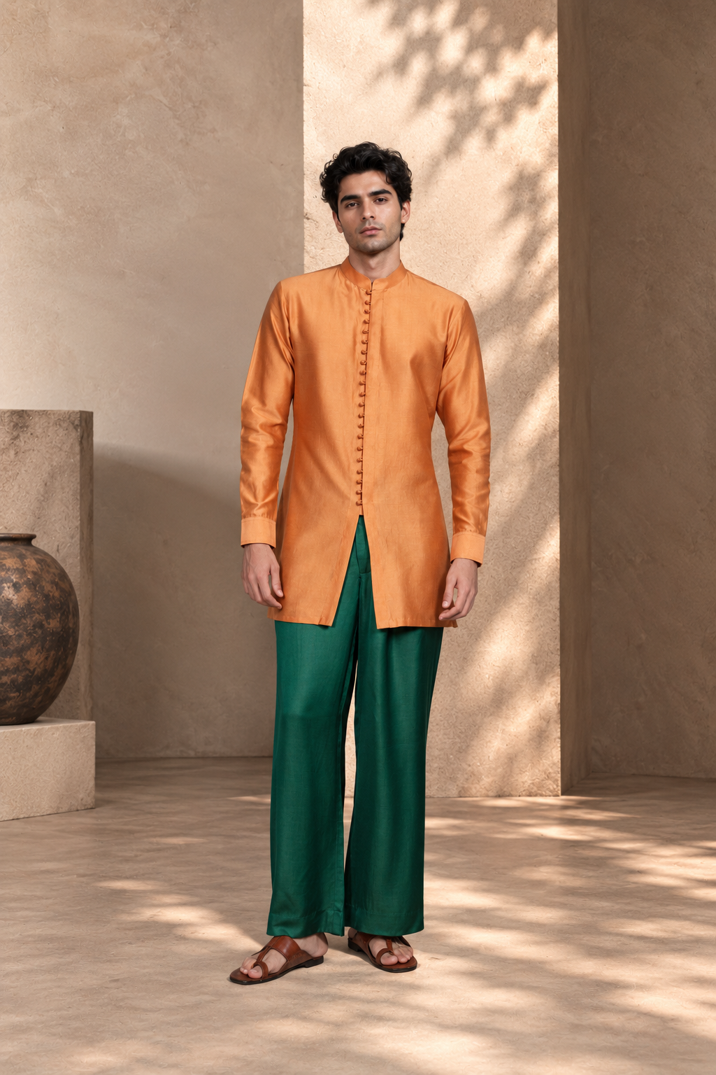 Aangan Indo-Western Jacket Set in Bottle Green