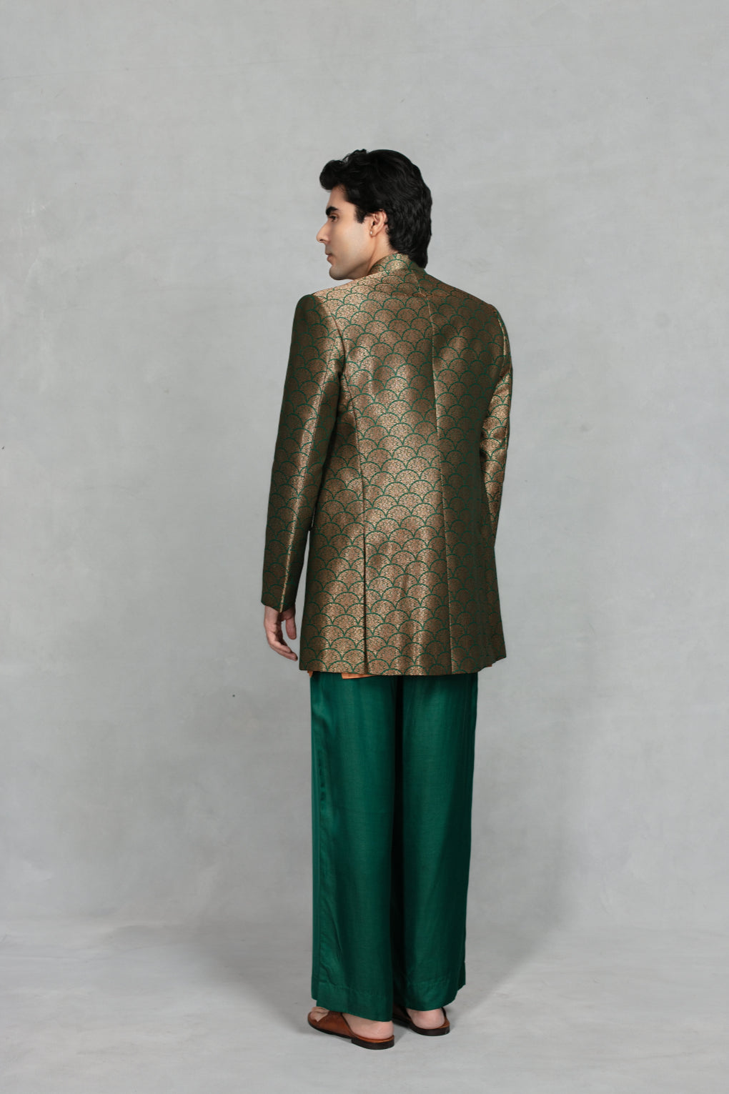 Aangan Indo-Western Jacket Set in Bottle Green