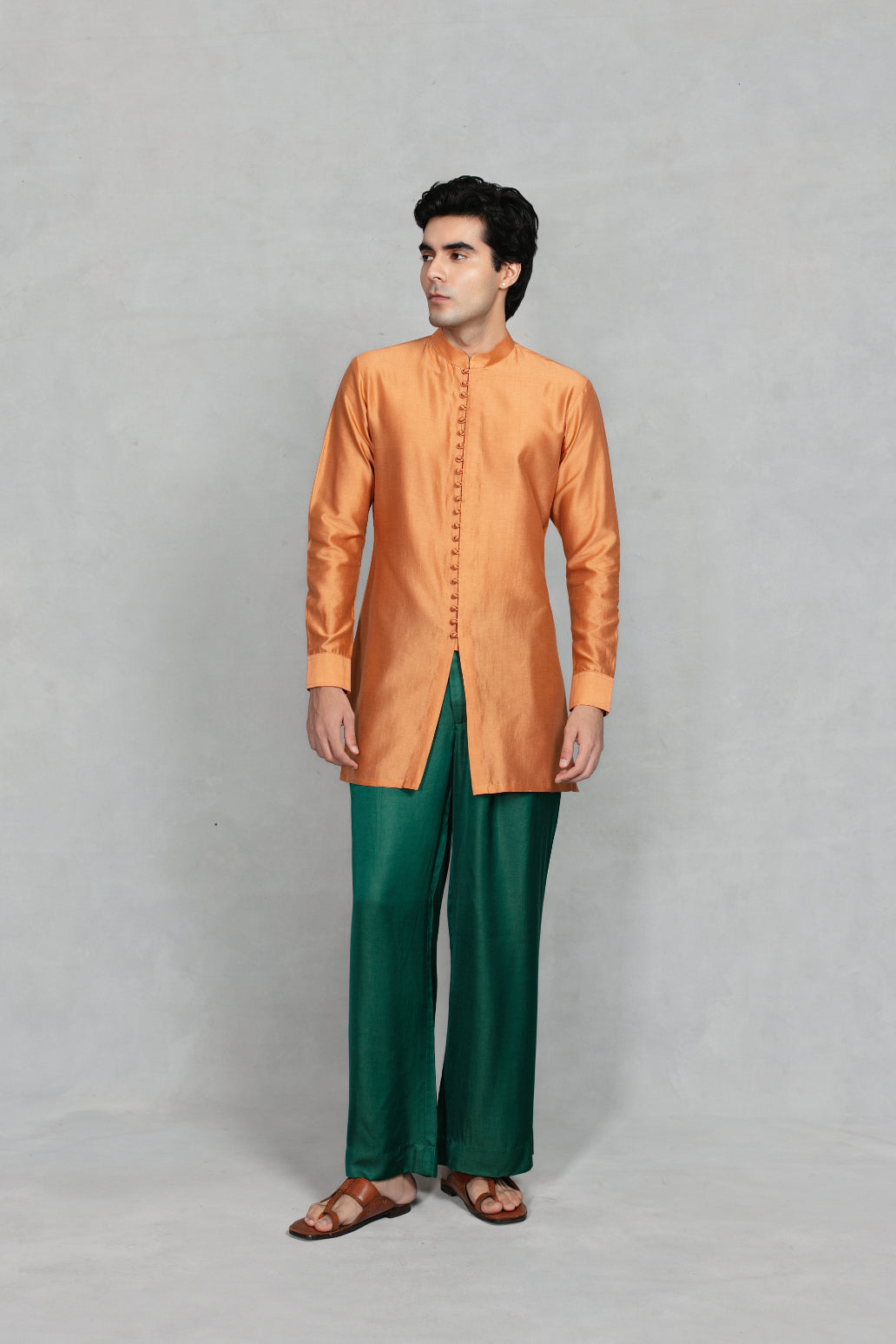 Aangan Indo-Western Jacket Set in Bottle Green