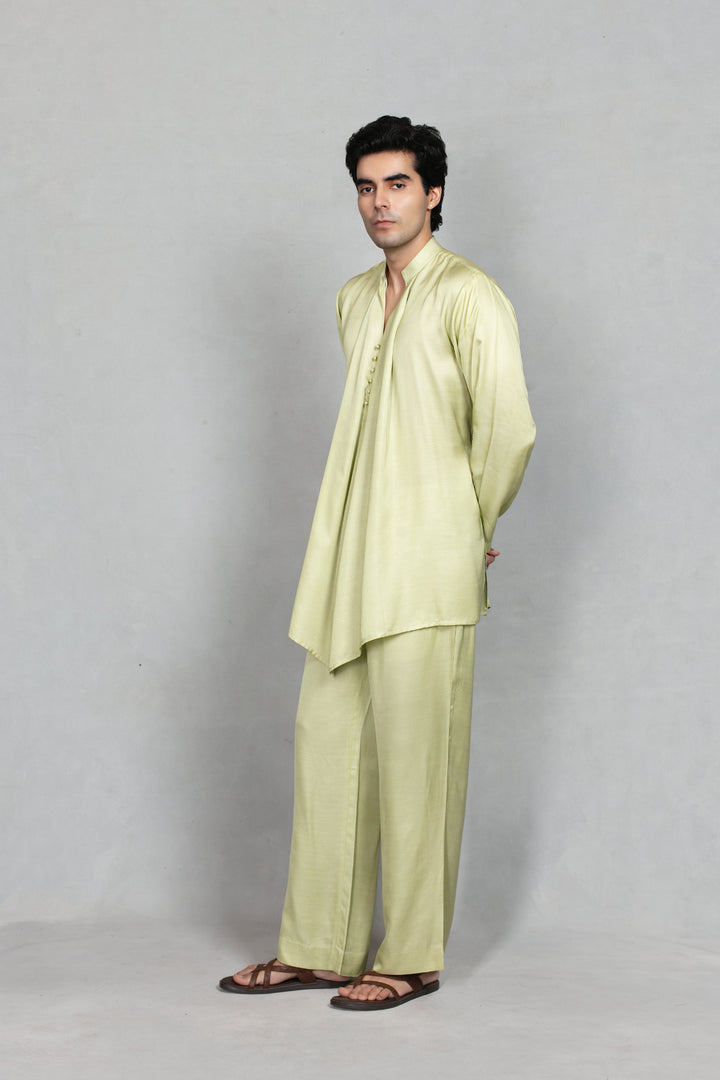 Jaali Indo Western Jacket Set in Beige Gold/Celadon