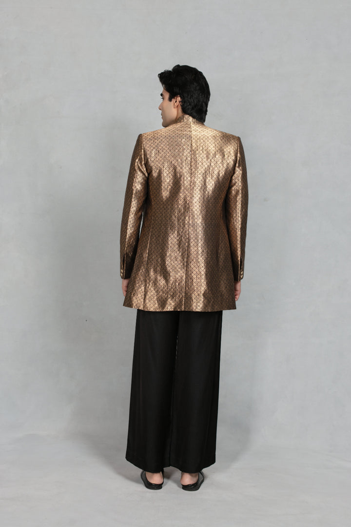 Tehzeeb Indowestern Jacket Set in Black/ Gold