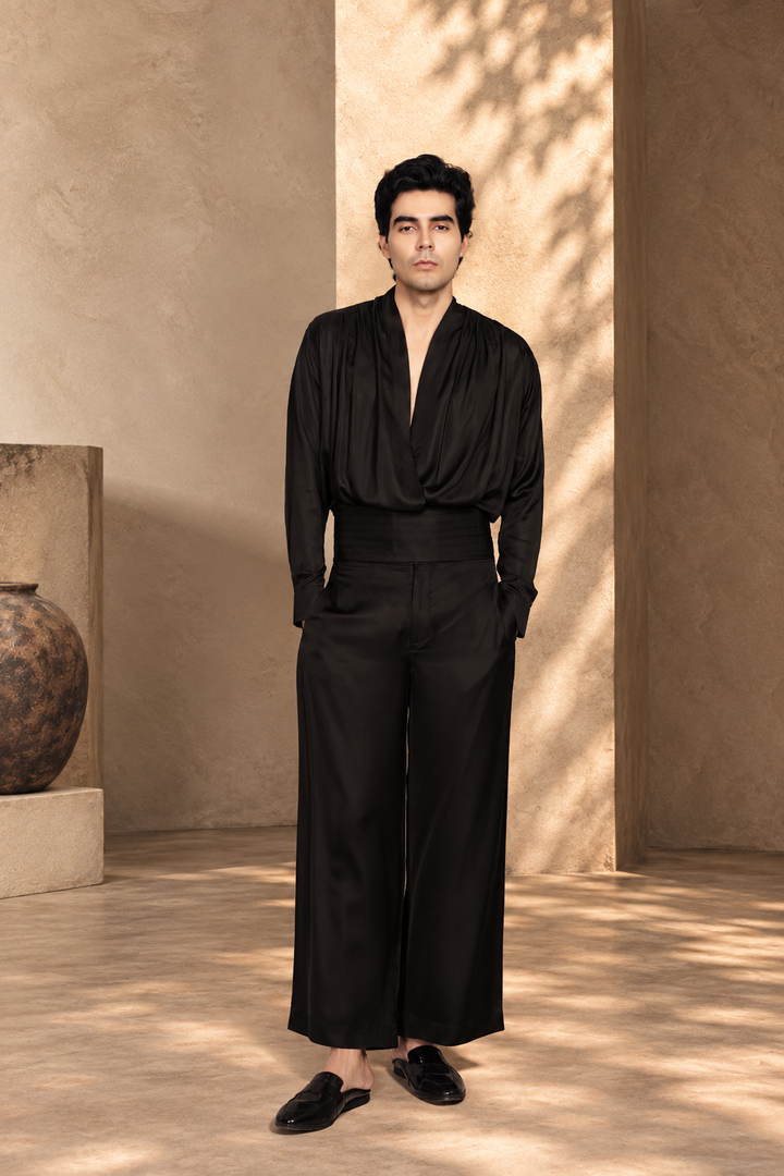 Tehzeeb Indowestern Jacket Set in Black/ Gold