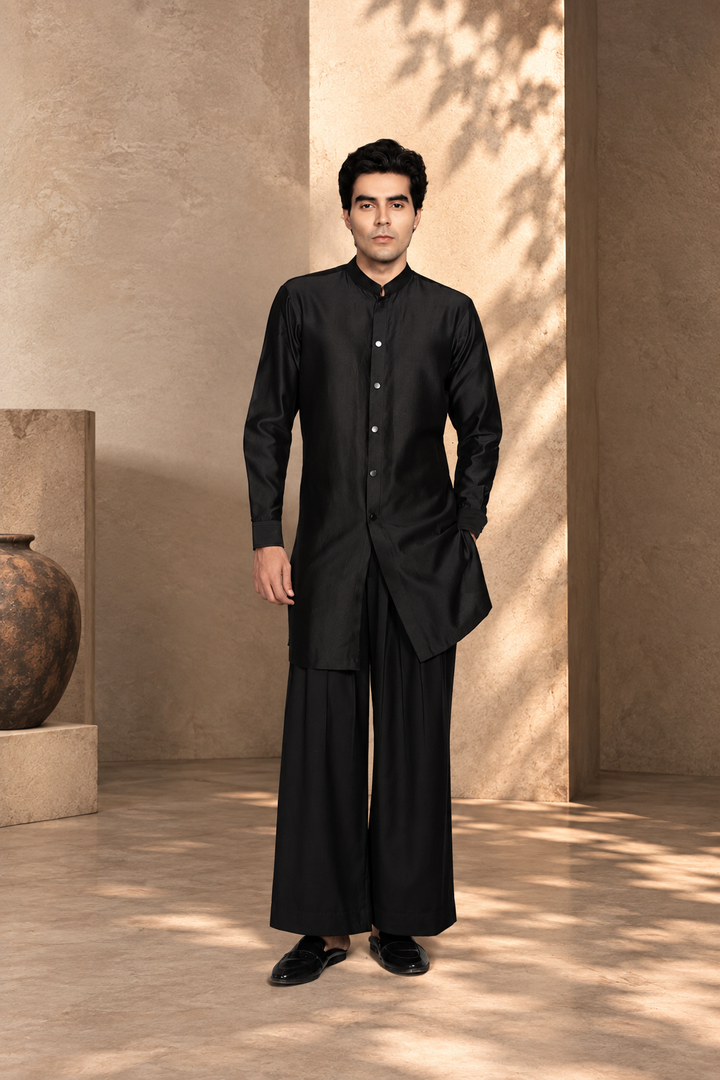 Jashn Indowestern Jacket Set in Black/ Gold