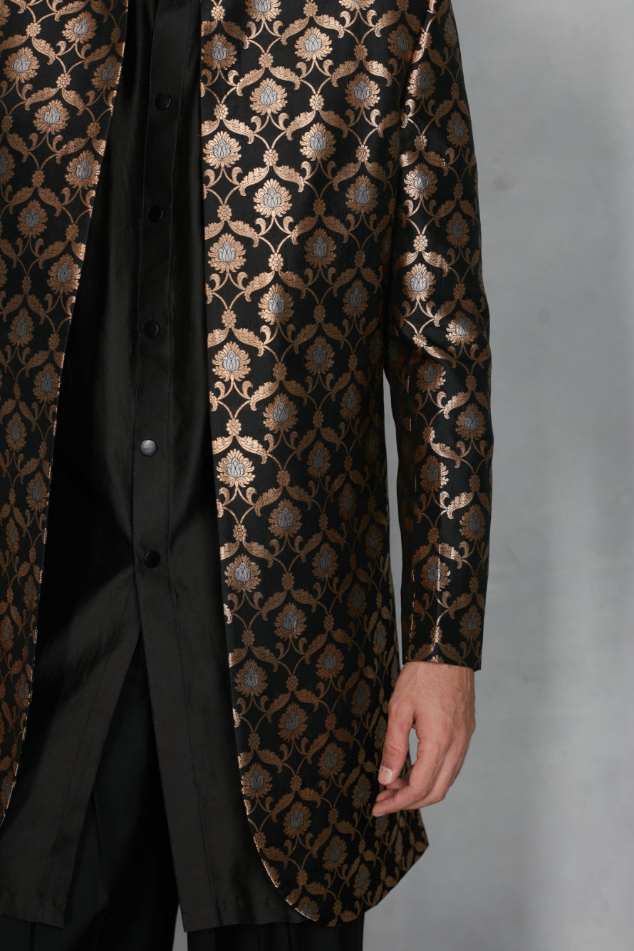 Jashn Indowestern Jacket Set in Black/ Gold