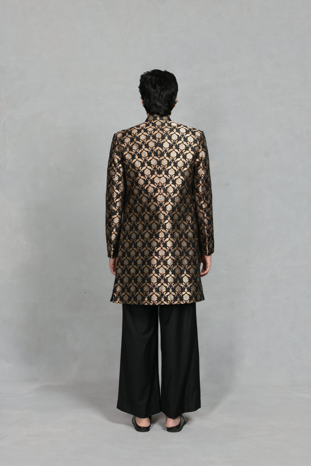 Jashn Indowestern Jacket Set in Black/ Gold