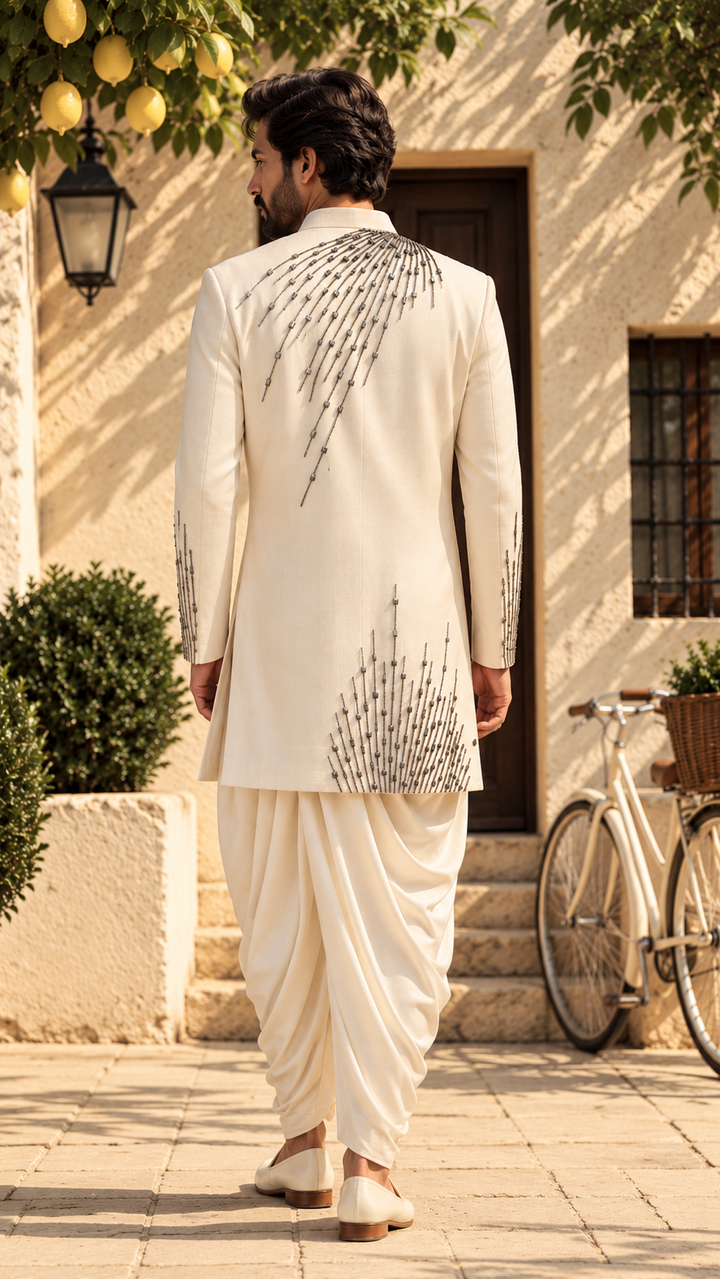 Aarham Indo Western Jacket Set in Off White