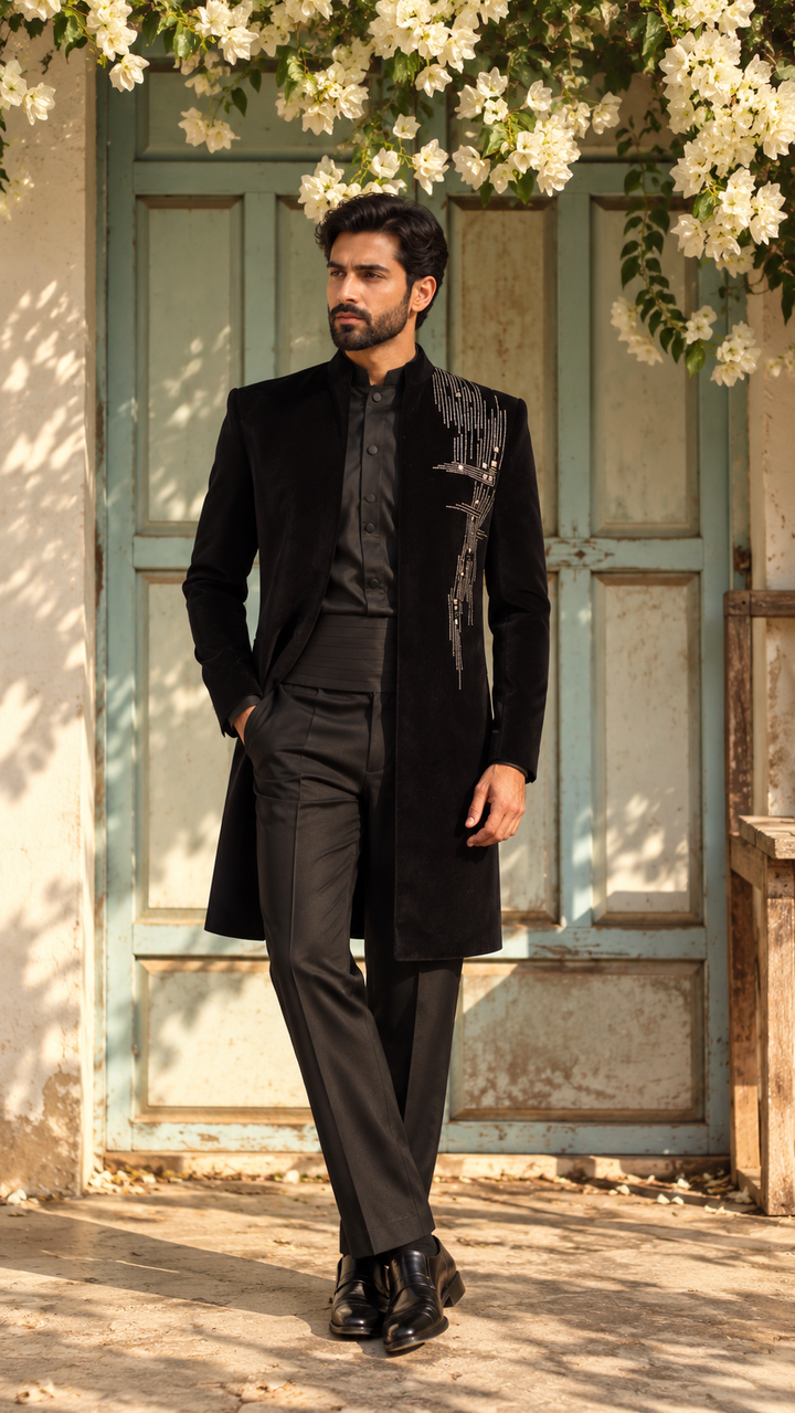 Shahraaz Indo Western Jacket Set in Black