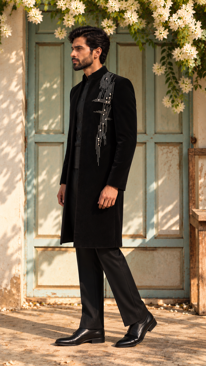 Shahraaz Indo Western Jacket Set in Black
