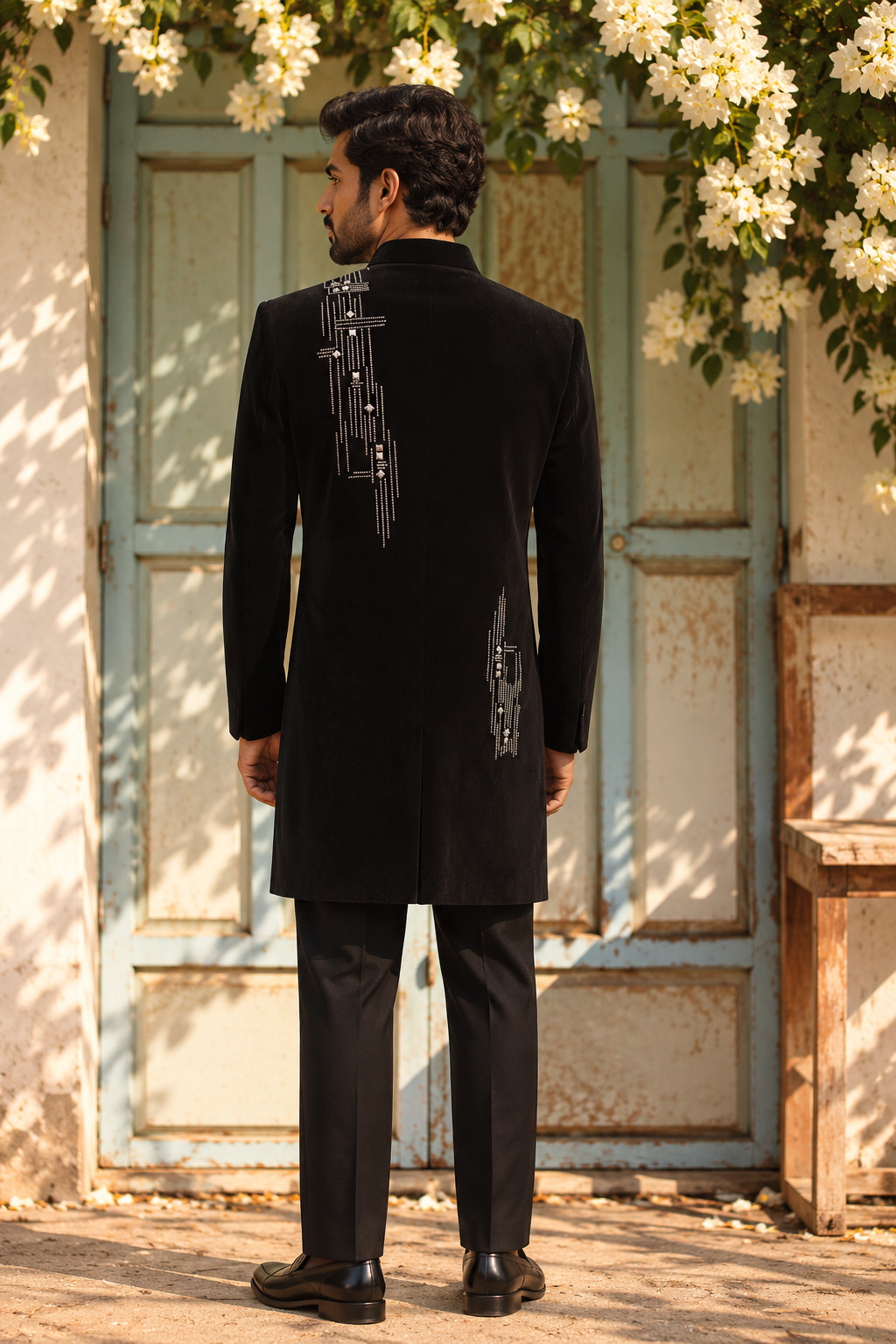 Shahraaz Indo Western Jacket Set in Black