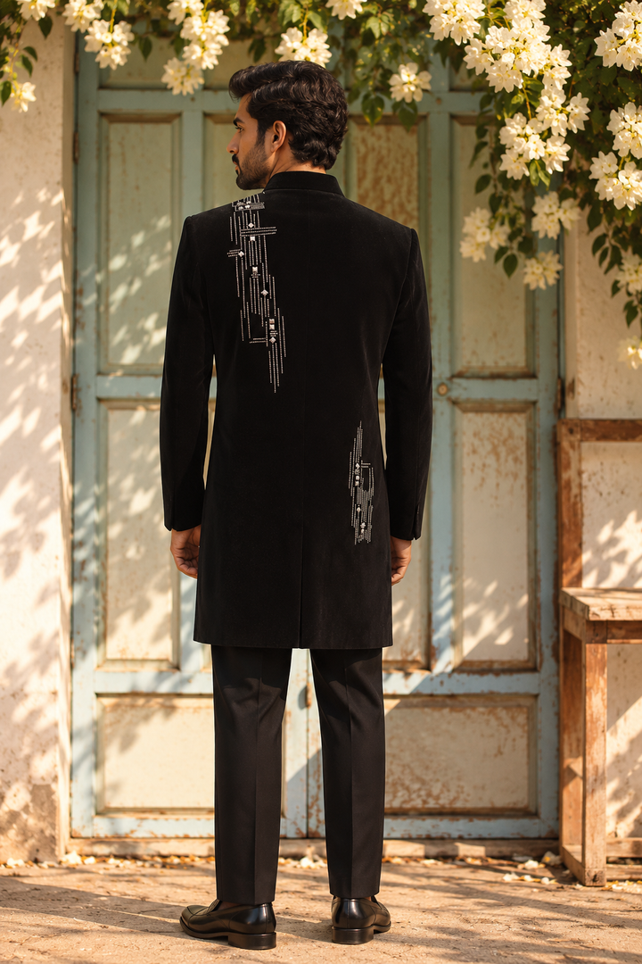 Shahraaz Indo Western Jacket Set in Black