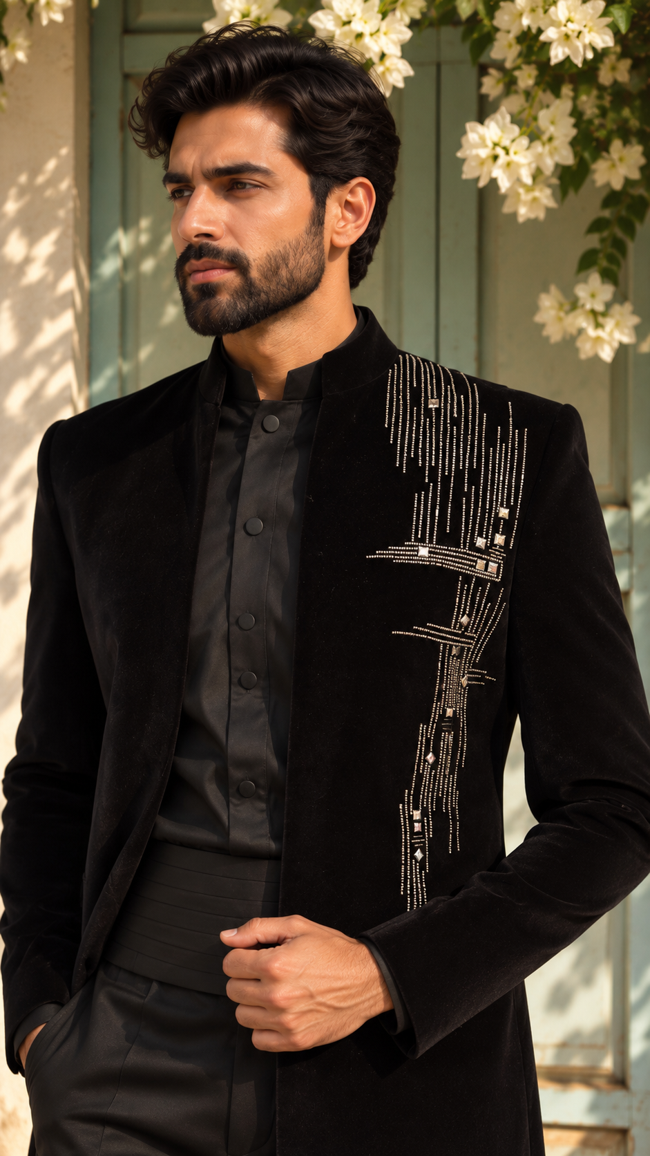 Shahraaz Indo Western Jacket Set in Black