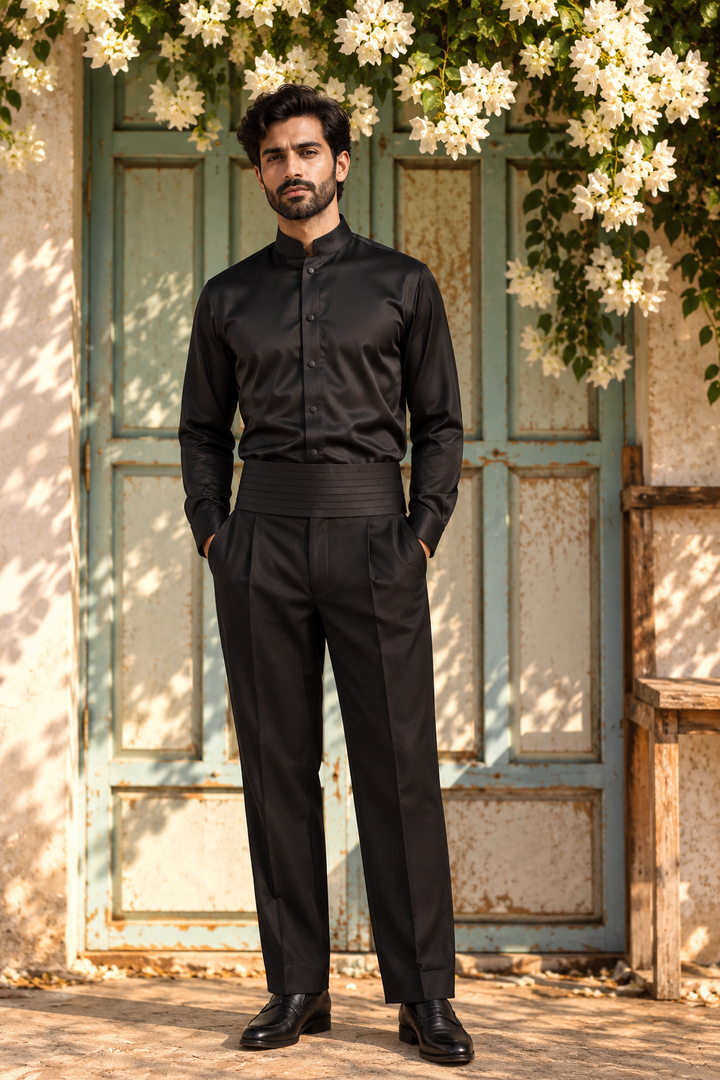 Shahraaz Indo Western Jacket Set in Black