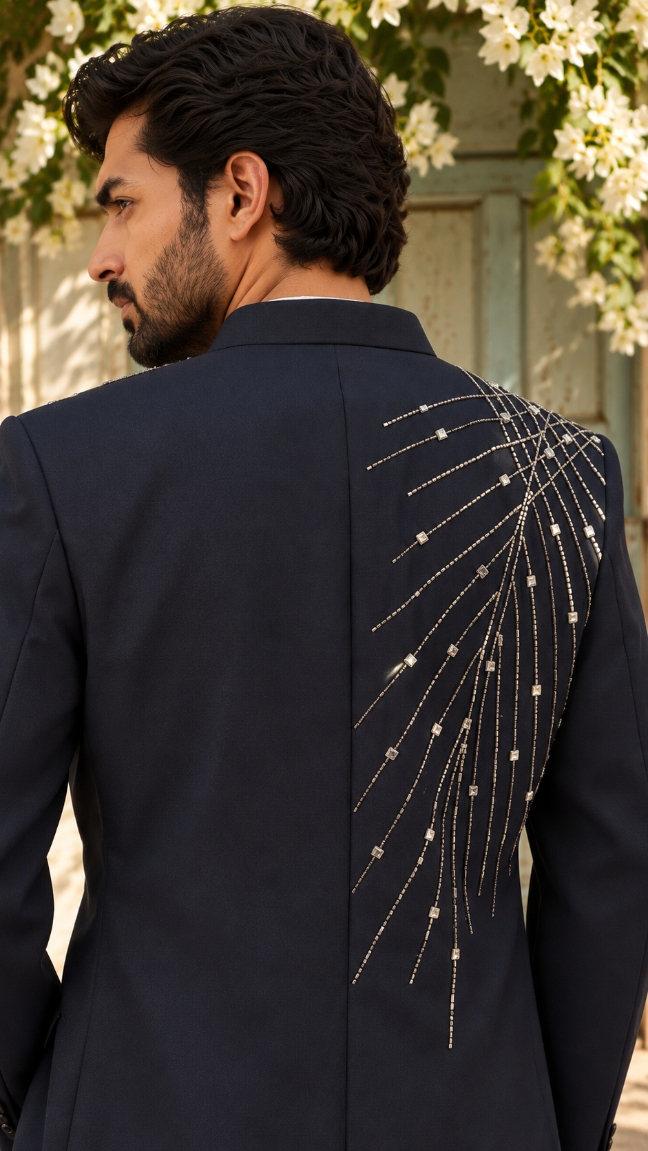 Aftaab Indo Western Jacket Set in Navy Blue