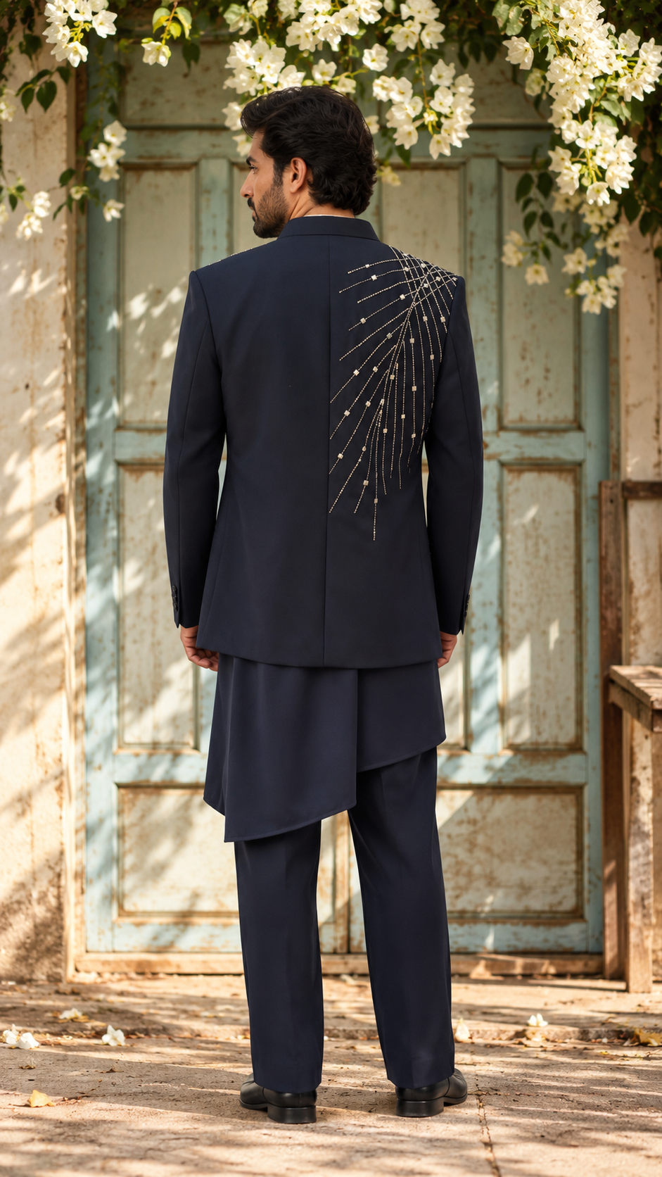 Aftaab Indo Western Jacket Set in Navy Blue