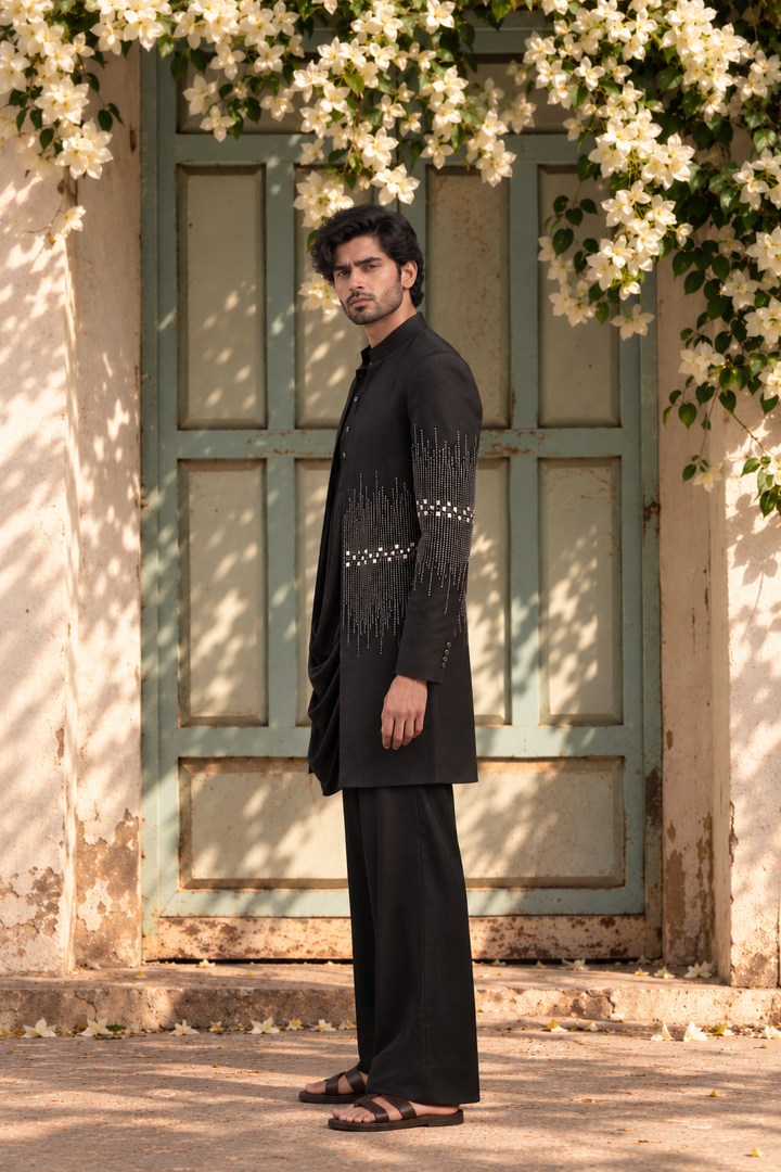Zarqash Indo Western Jacket Set in Black