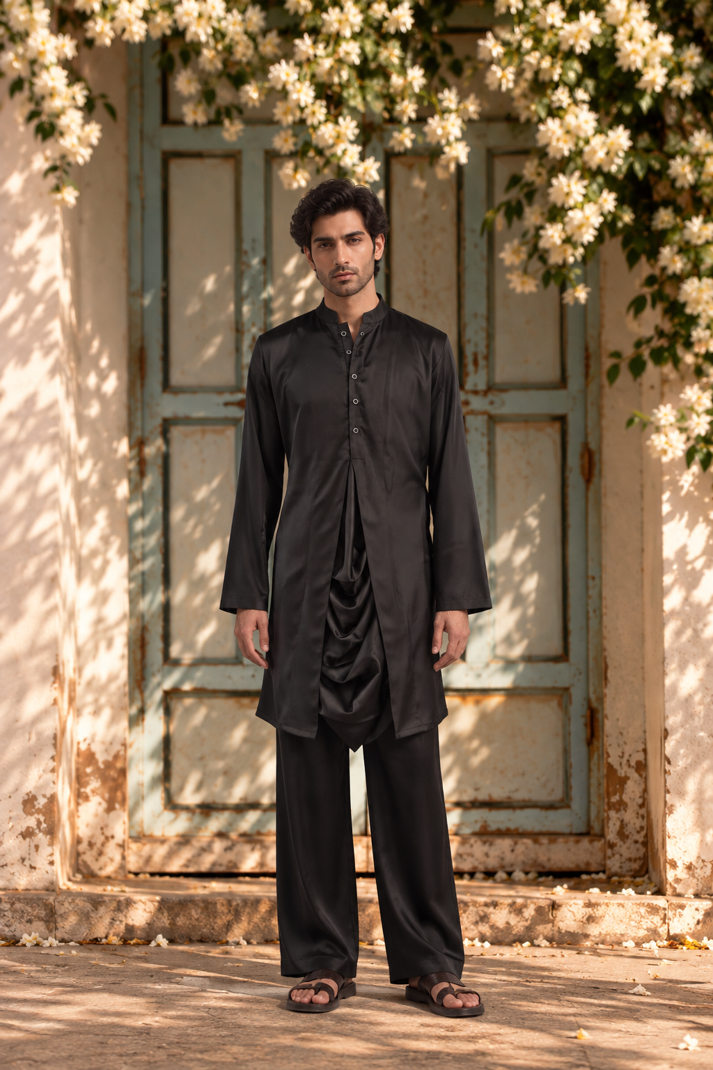 Zarqash Indo Western Jacket Set in Black