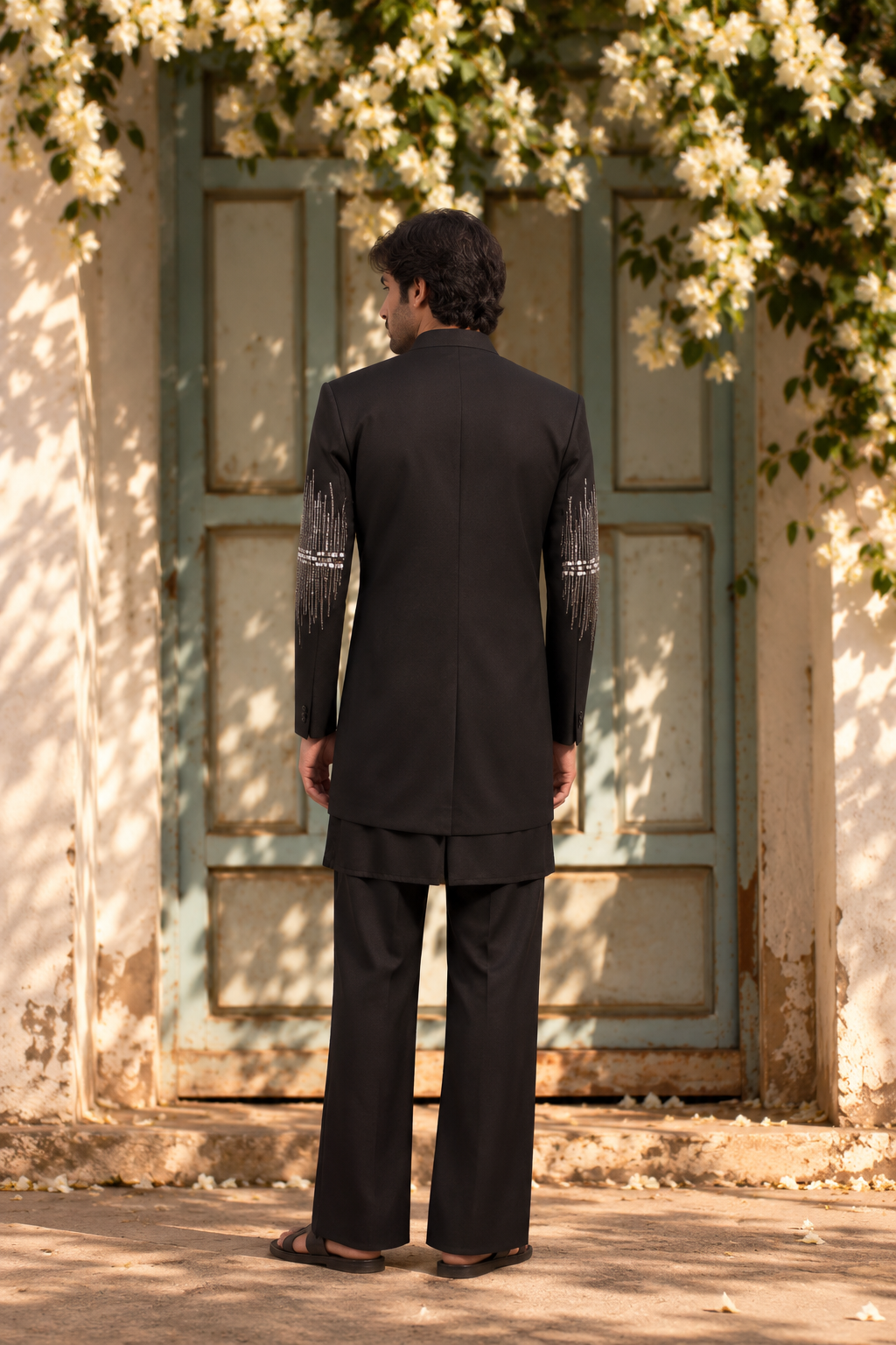 Zarqash Indo Western Jacket Set in Black
