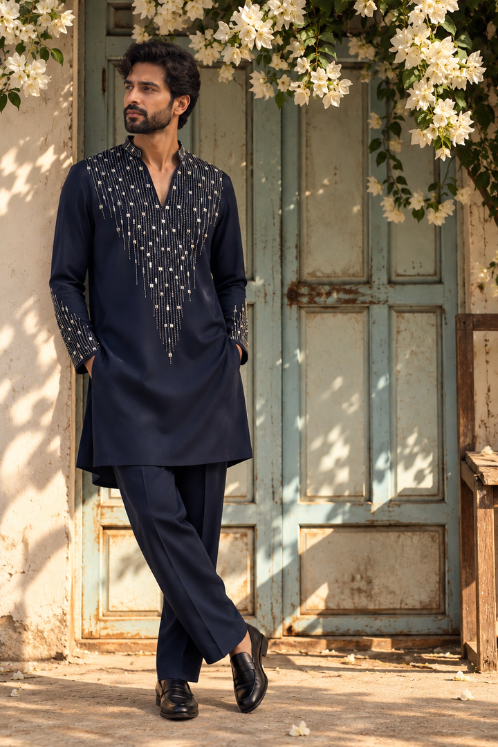 Shabnoor Kurta Set in Navy Blue