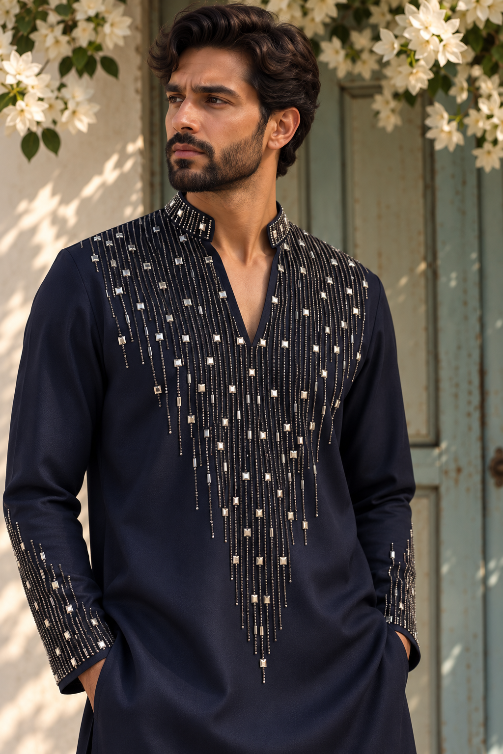 Shabnoor Kurta Set in Navy Blue