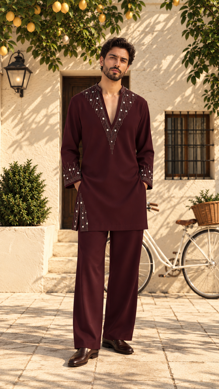 Shafaq Kurta Set in Wine