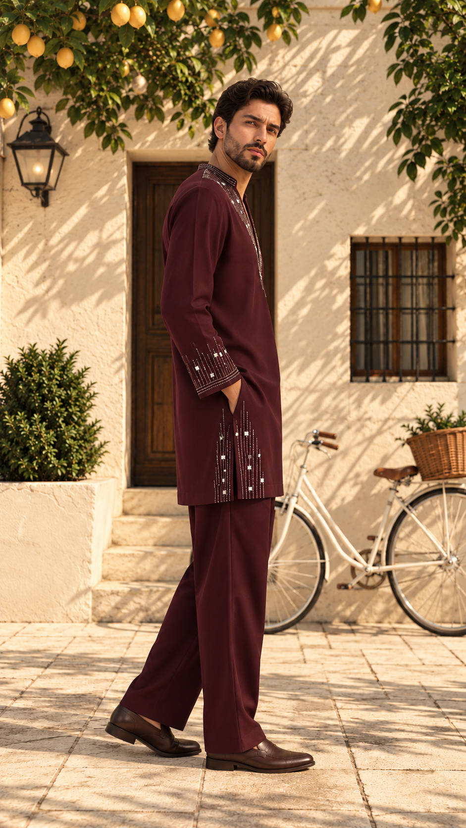 Shafaq Kurta Set in Wine