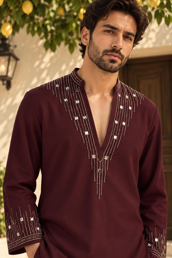 Shafaq Kurta Set in Wine