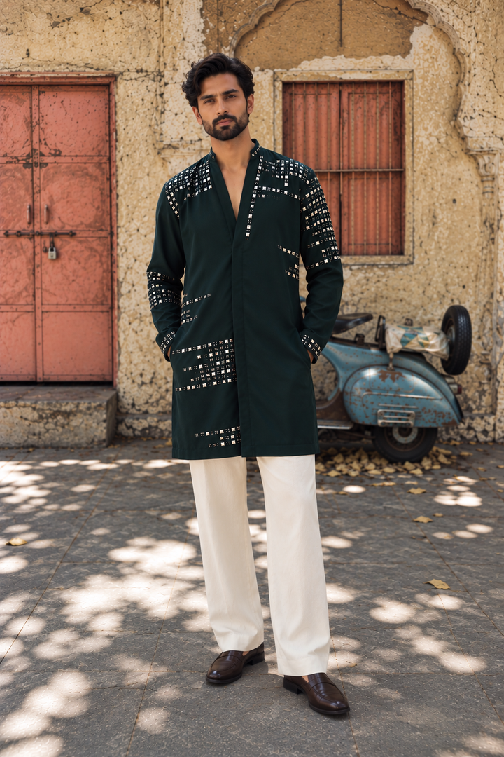 Aarunya Kurta Set in Bottle Green
