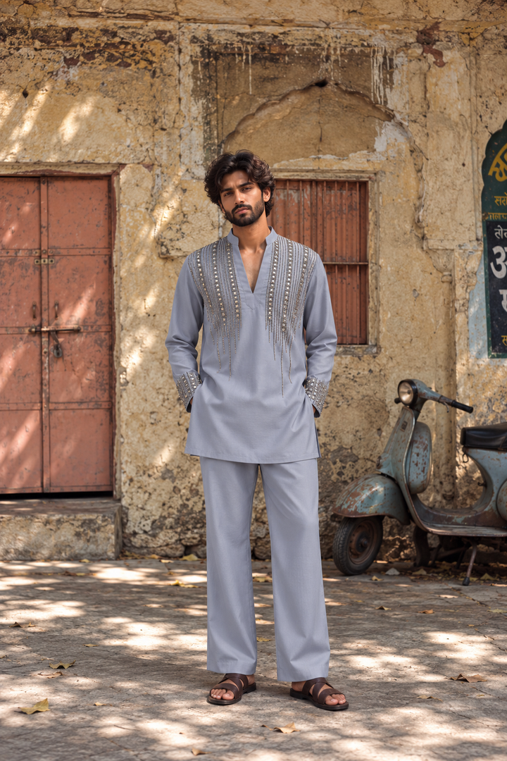 Zarmehr Kurta Set in Dusky Light Blue
