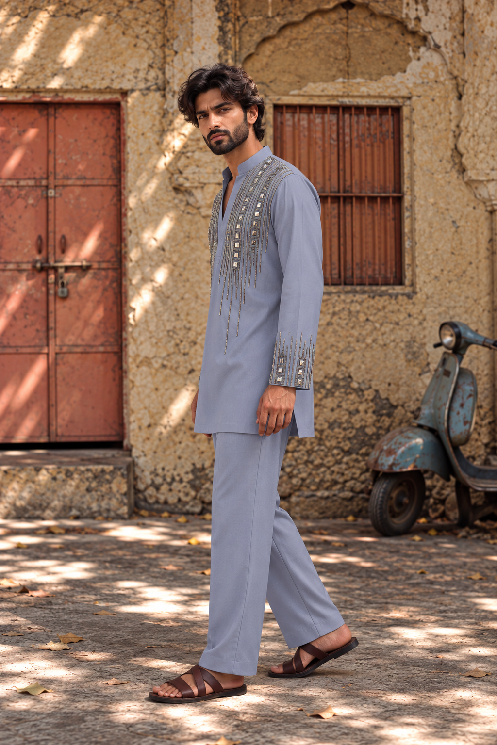 Zarmehr Kurta Set in Dusky Light Blue