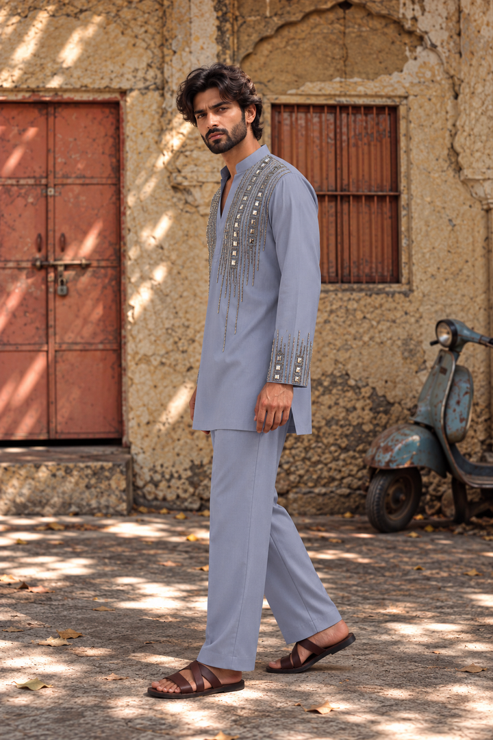 Zarmehr Kurta Set in Dusky Light Blue