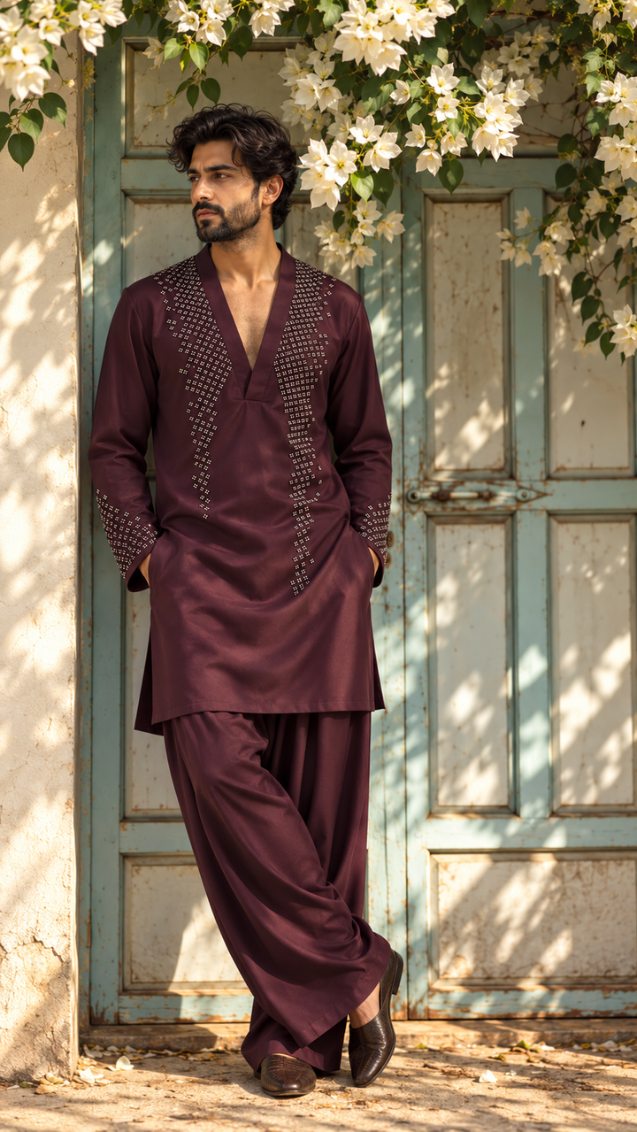Zaryth Kurta Set in Wine