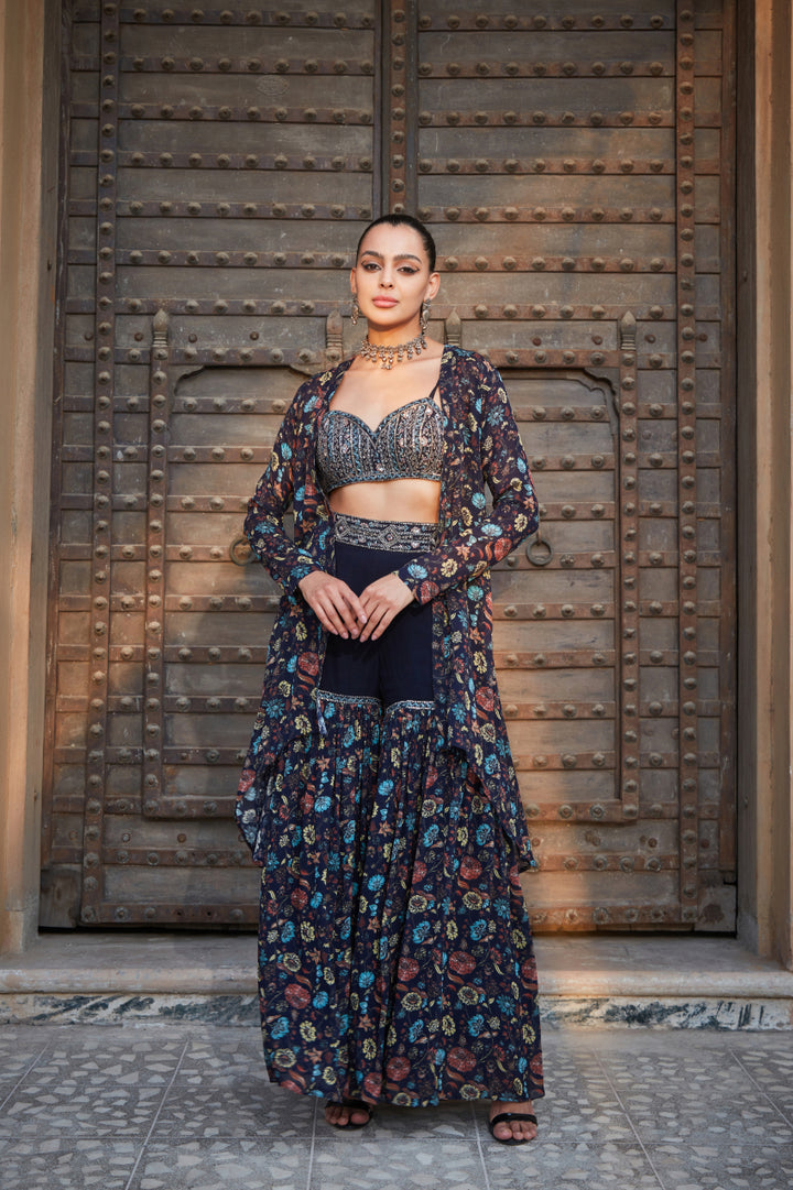 Audre- Printed Cape and sharara set