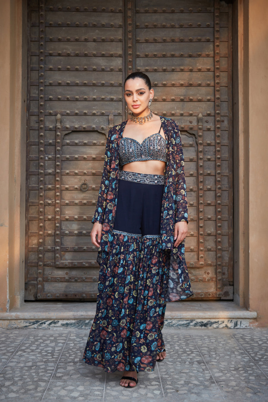 Audre- Printed Cape and sharara set - Bohame