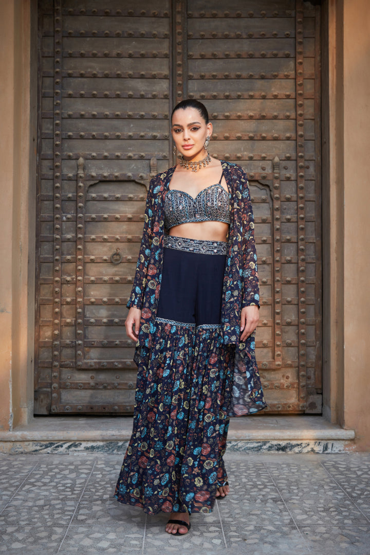 Audre- Printed Cape and sharara set