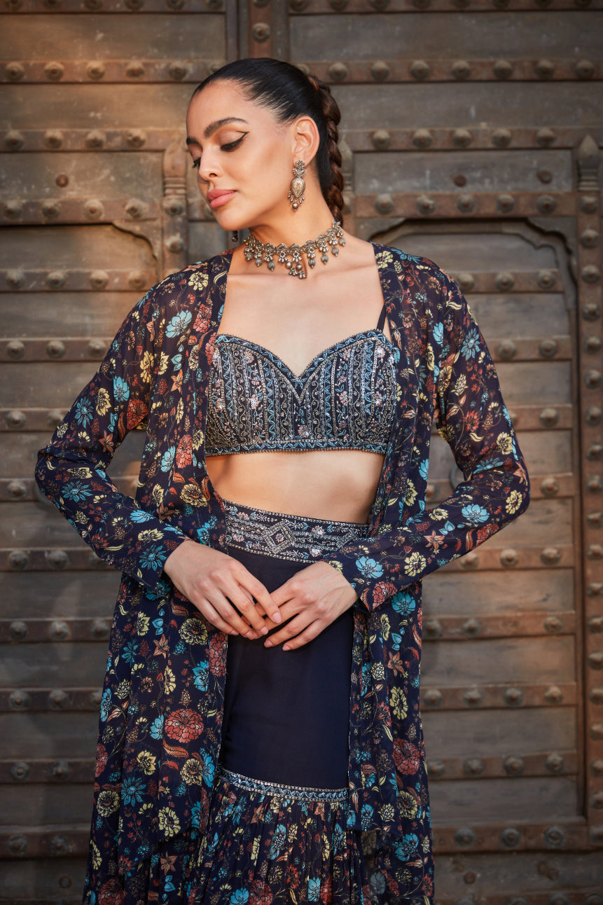 Audre- Printed Cape and sharara set