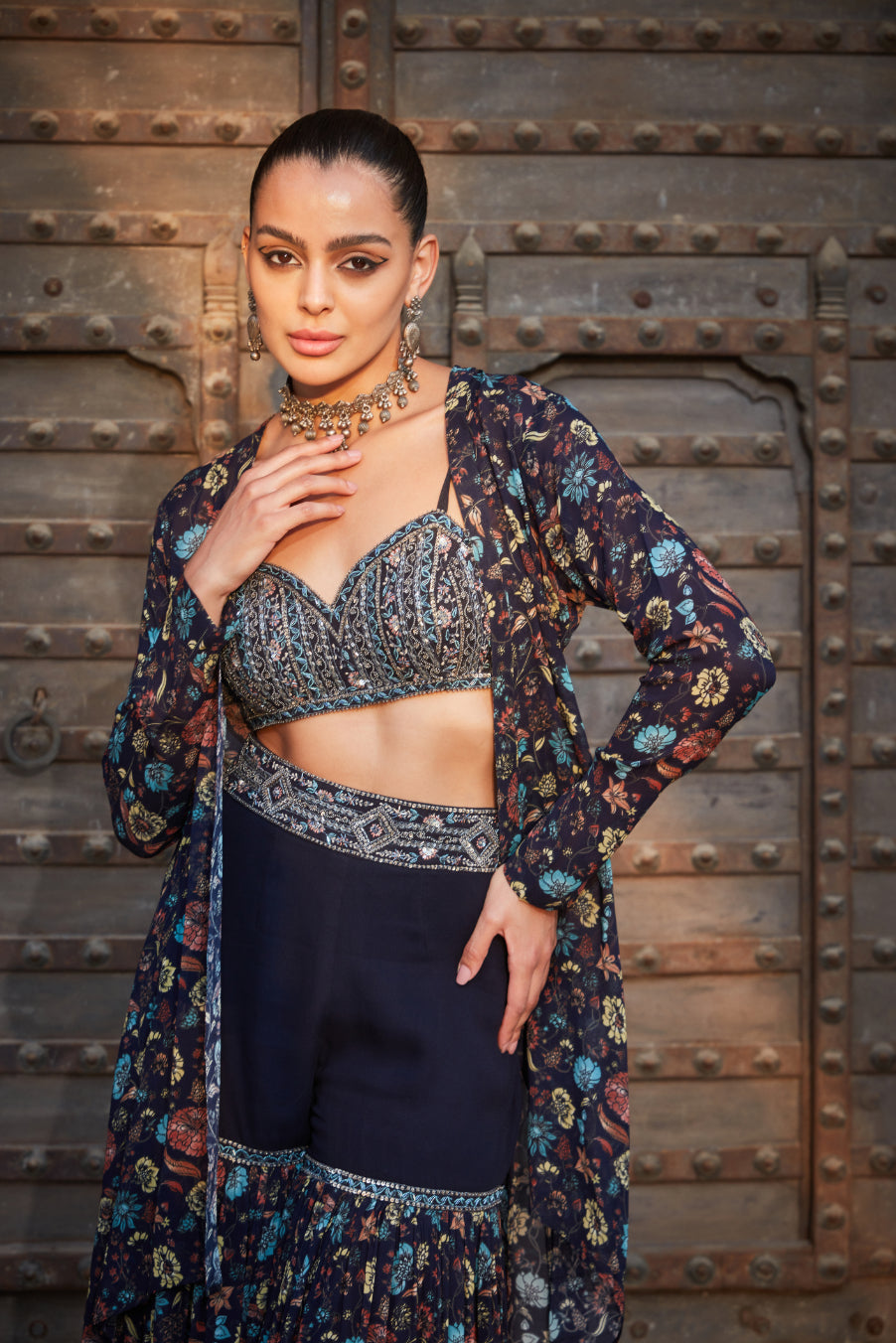 Audre- Printed Cape and sharara set