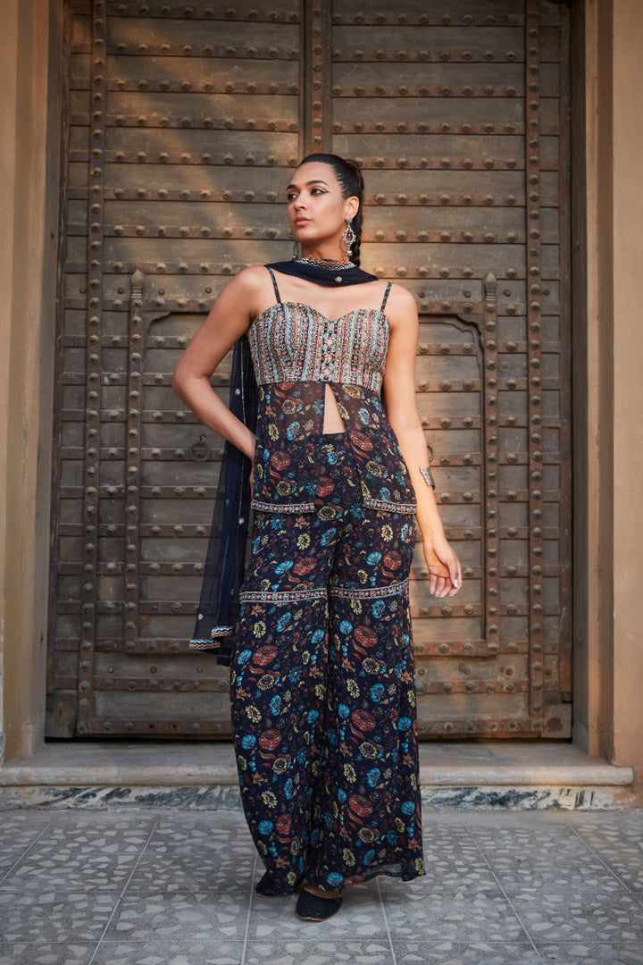 Aurelia- Printed Peplum Sharara Set