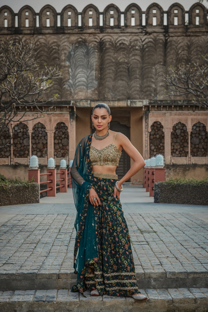 Rehema- Green Printed Sharara Set - Bohame