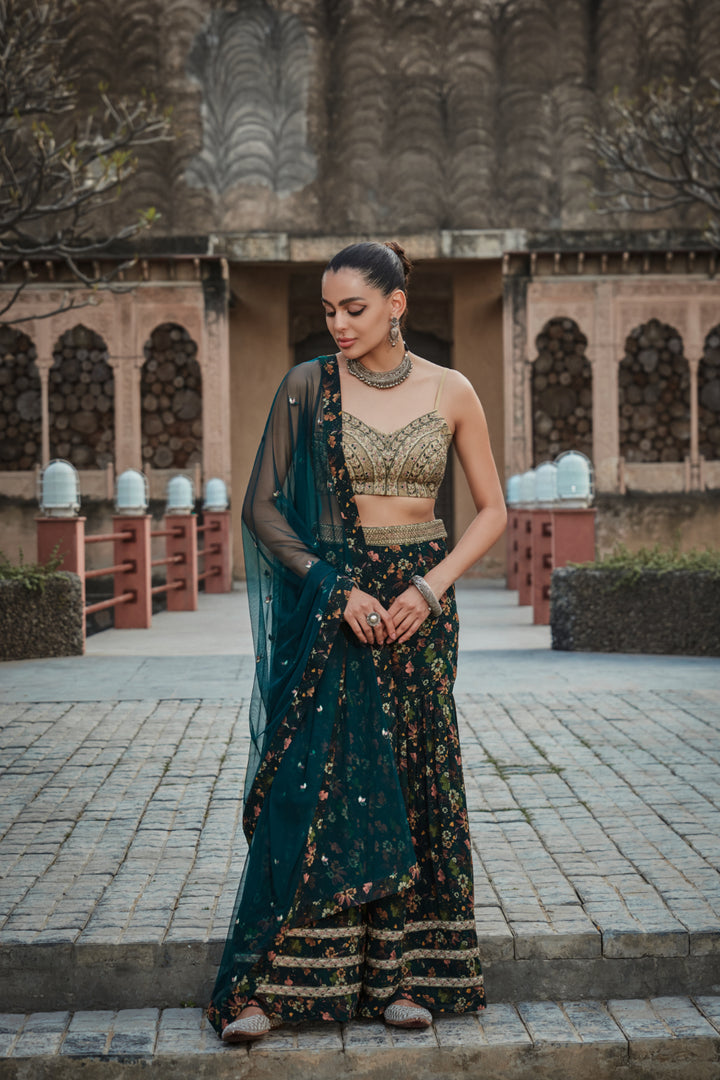 Rehema- Green Printed Sharara Set - Bohame