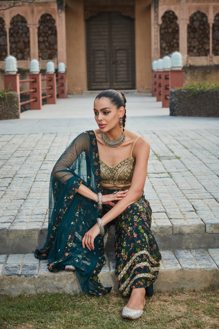 Rehema- Green Printed Sharara Set - Bohame