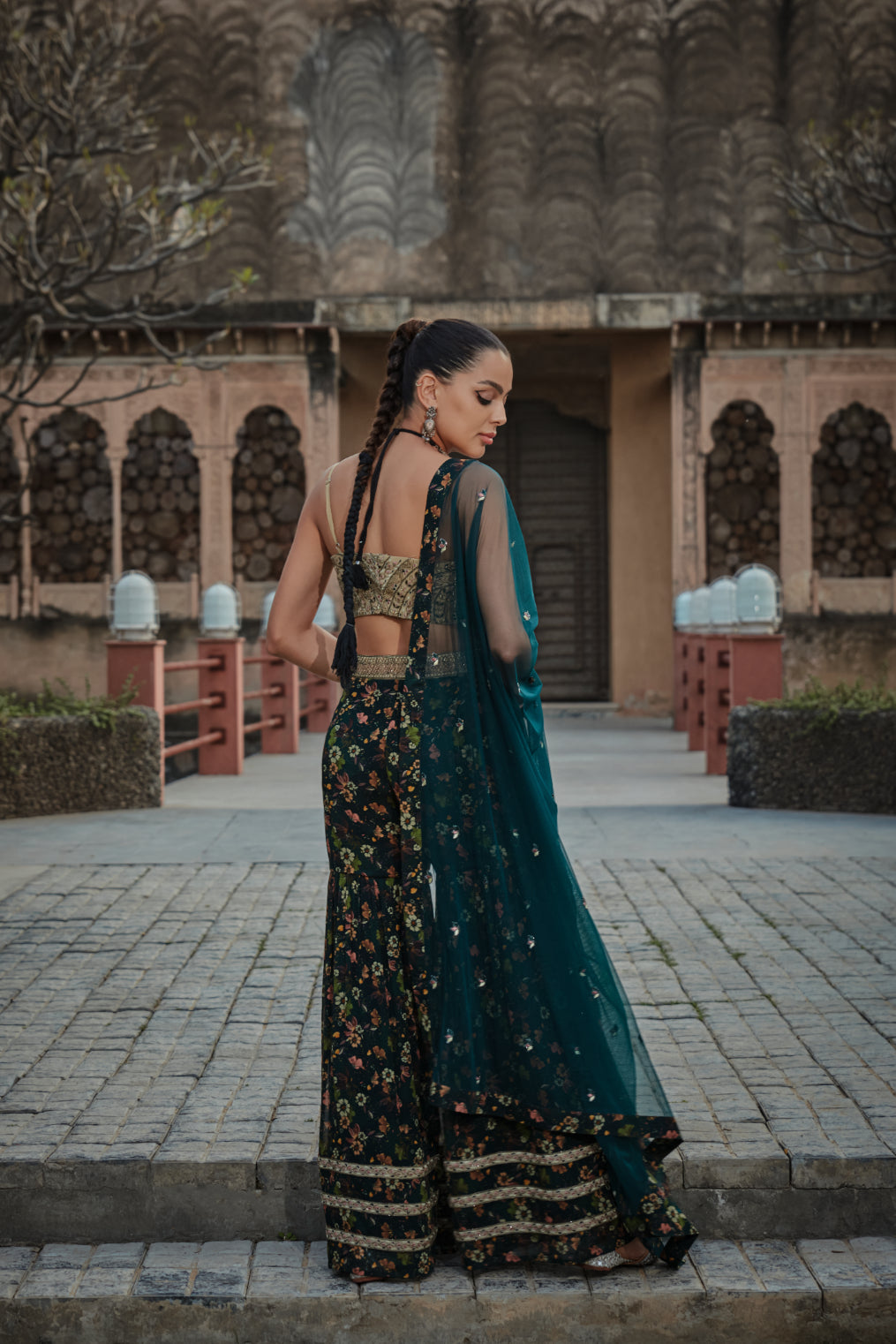 Rehema- Green Printed Sharara Set - Bohame